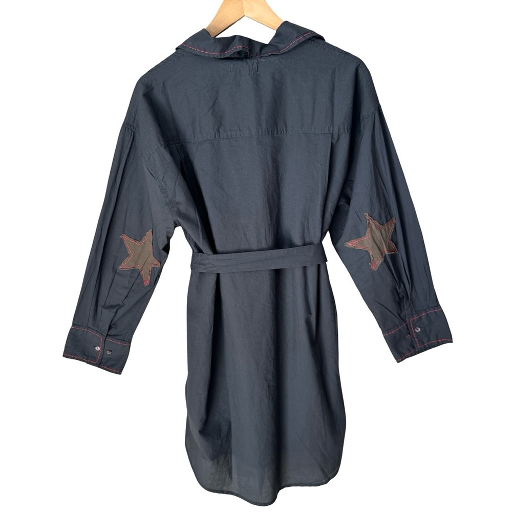 NWT NATURAL LIFE Cotton Button Front Shirt Dress With Embroidered Star Patches M - Picture 7 of 15